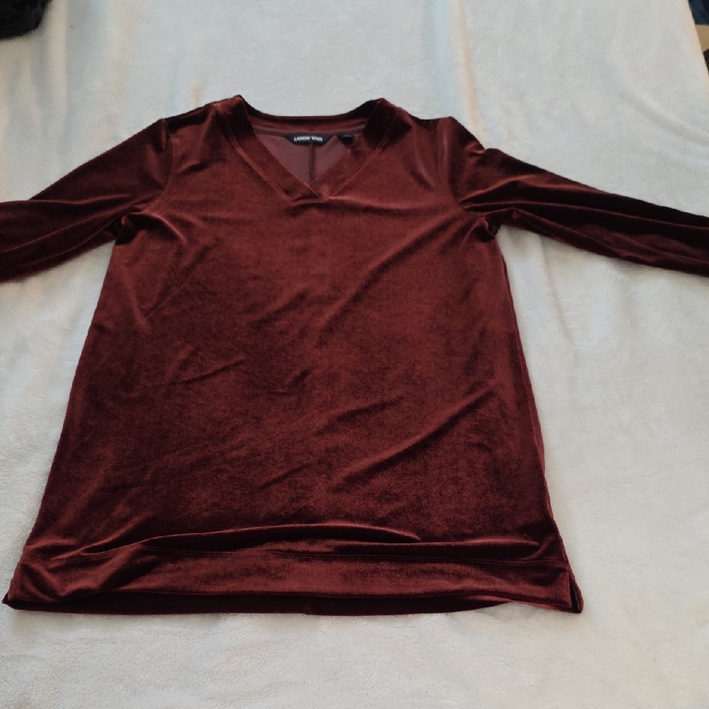 Lands' End Burgundy Velvet Long Sleeve Top